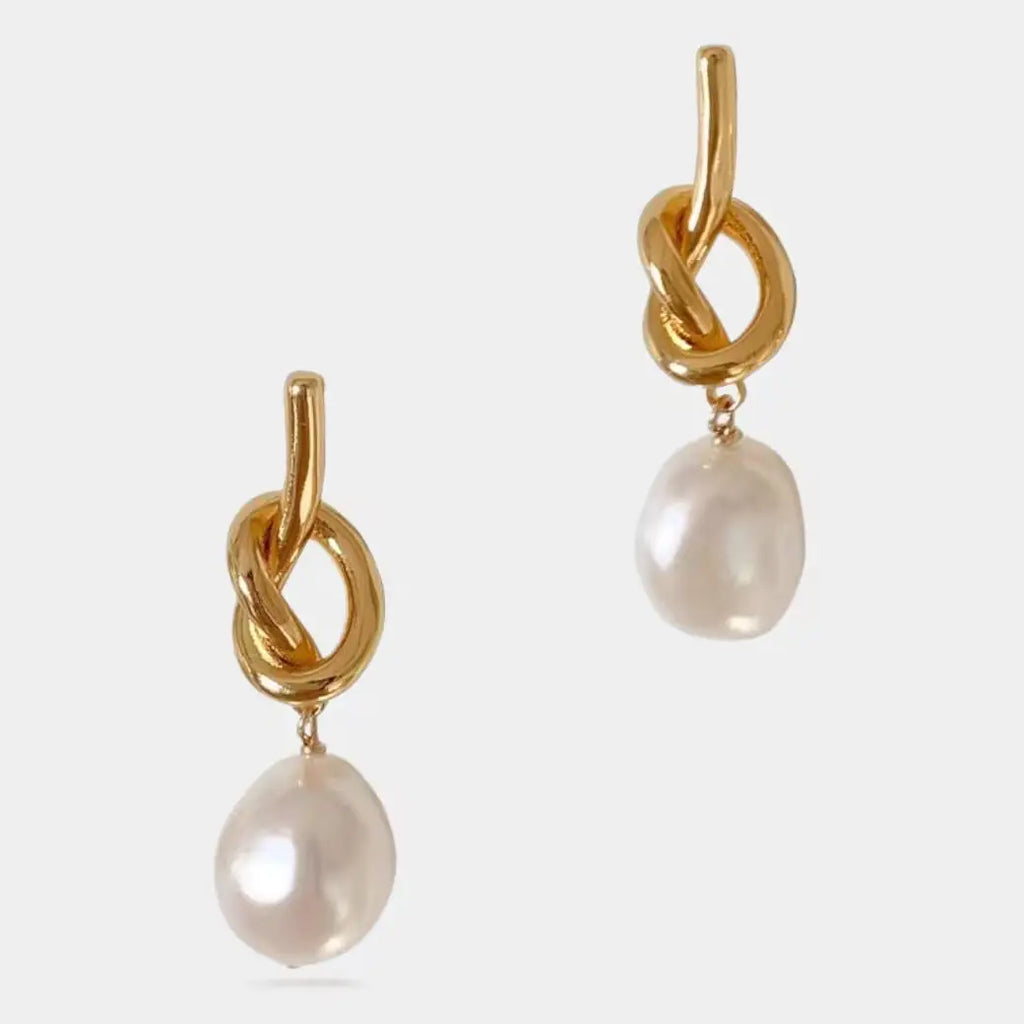 Baroque Pearl Love Knot Drop Earrings