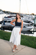 Navy and Off White Knit Top Midi Dress