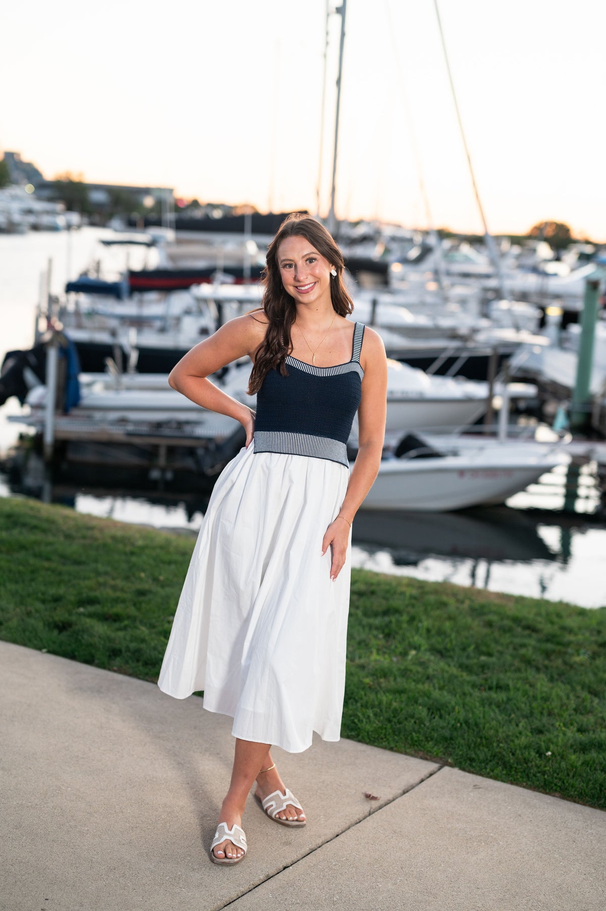 Navy and Off White Knit Top Midi Dress