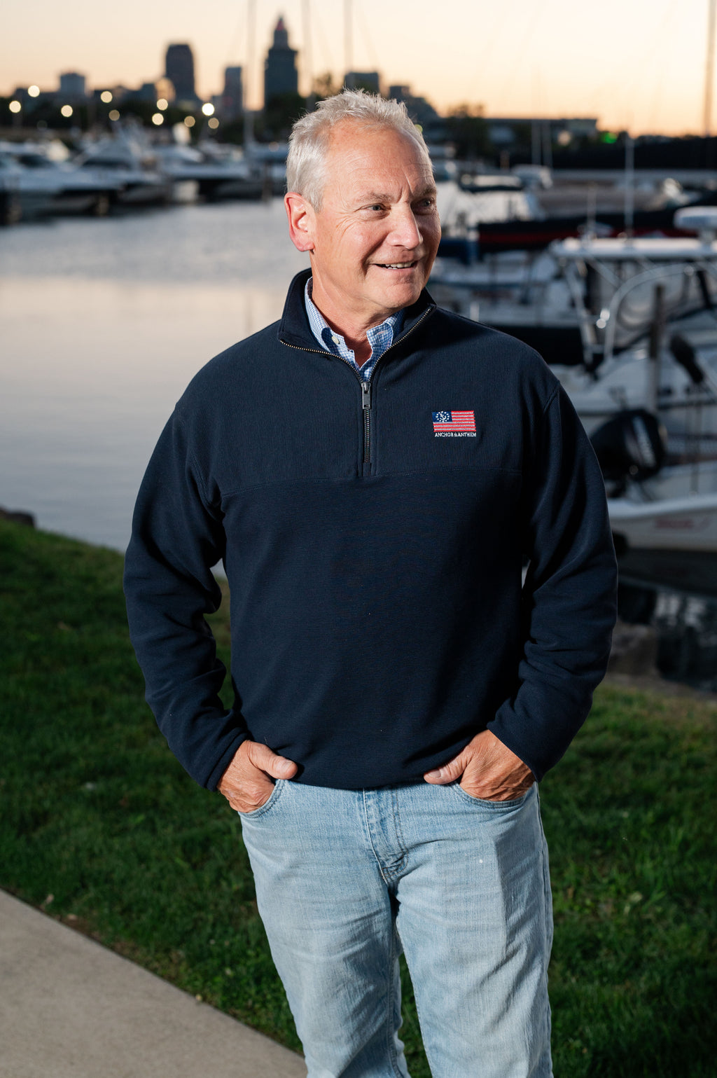 Men's Anchor & Anthem Embroidered Flag Quarter Zip