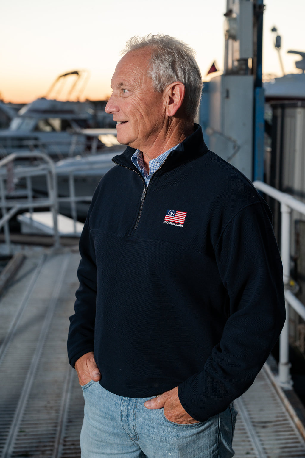 Men's Anchor & Anthem Embroidered Flag Quarter Zip