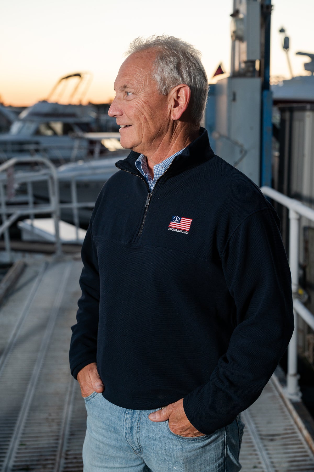 Men's Anchor & Anthem Embroidered Flag Quarter Zip