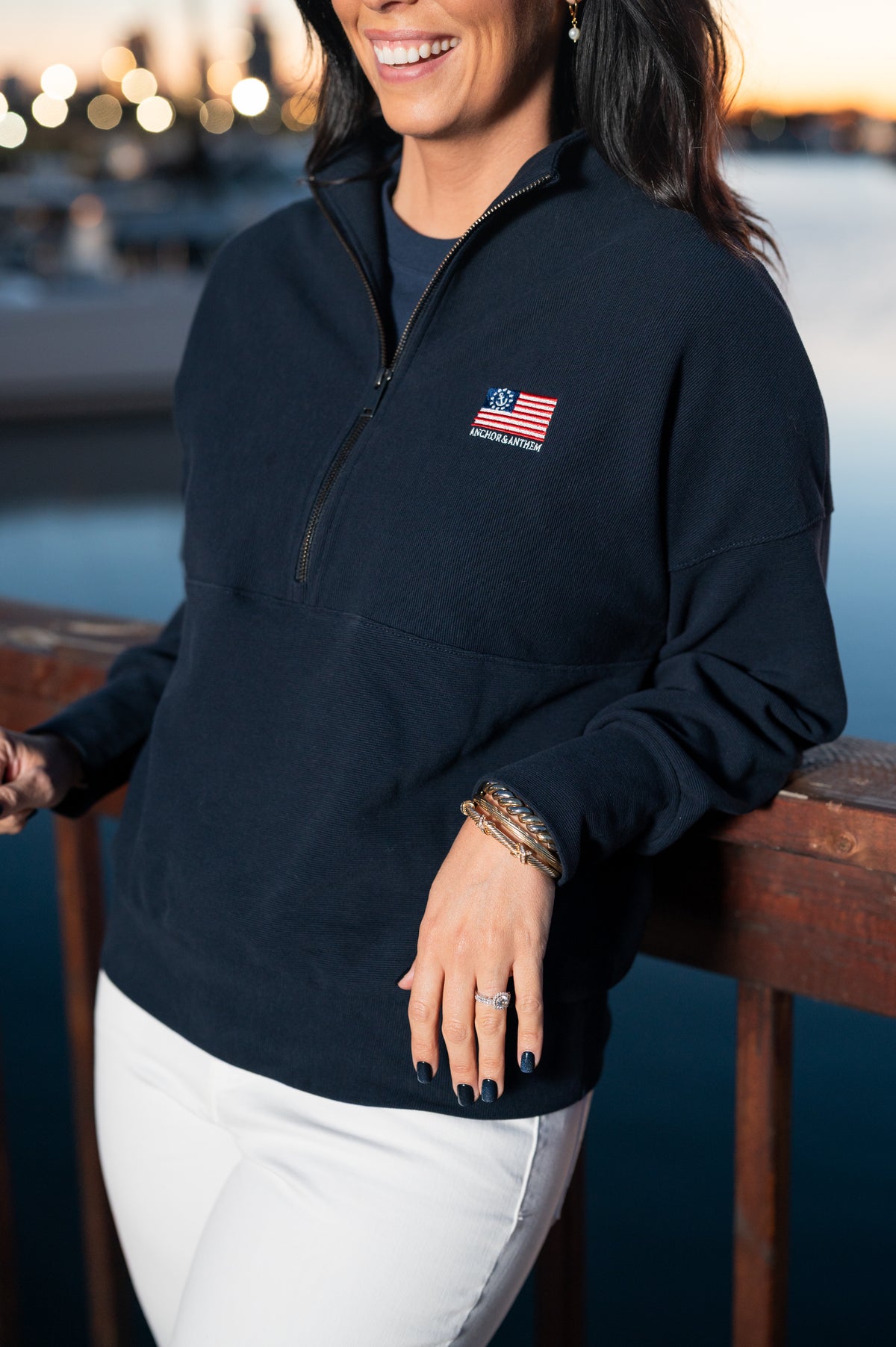 Women's Anchor & Anthem Embroidered Flag Quarter Zip