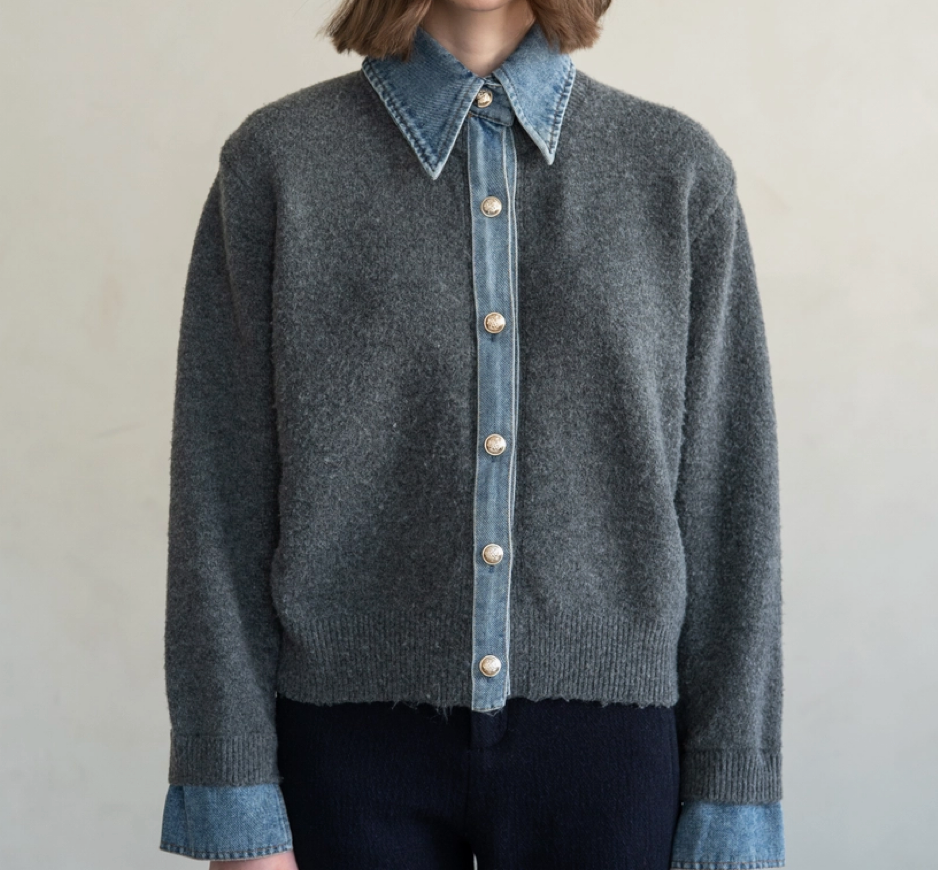 Denim Collar Knit Cardigan