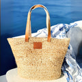 Jute Grass Natural Tote with Leather Handles